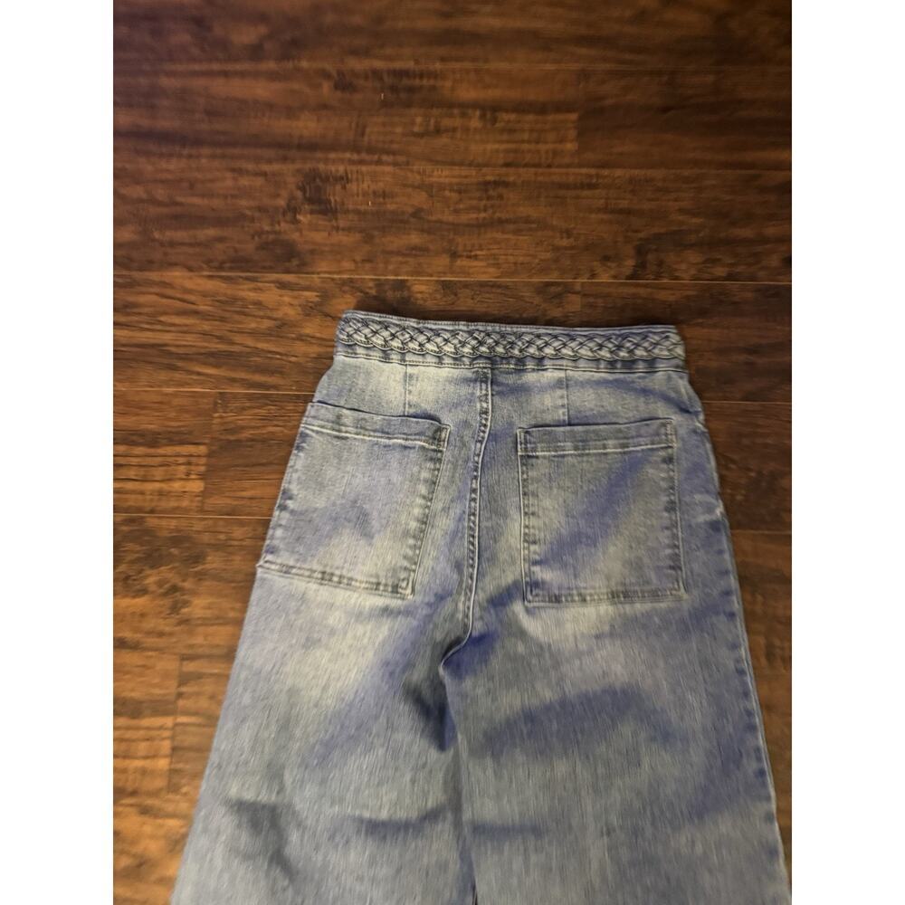 OAT New York Wide Leg Jeans Light Wash High Rise Blue Raw Hem Sz:8/29 - Picture 9 of 9